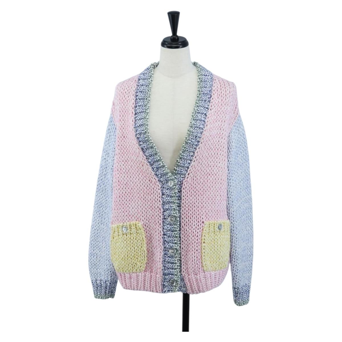 CHANEL Cardigan Cotton 34 Pink CC Auth 203820V