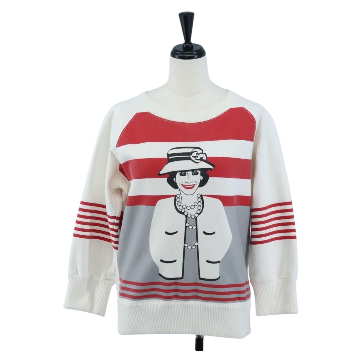 CHANEL Mademoiselle Sweat Cotton 42 White CC Auth 203821V