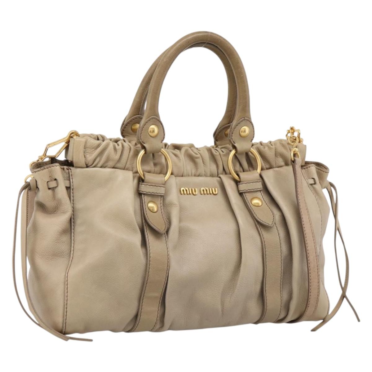 Miu Miu Hand Bag Leather 2way Beige Gold Auth 203831A
