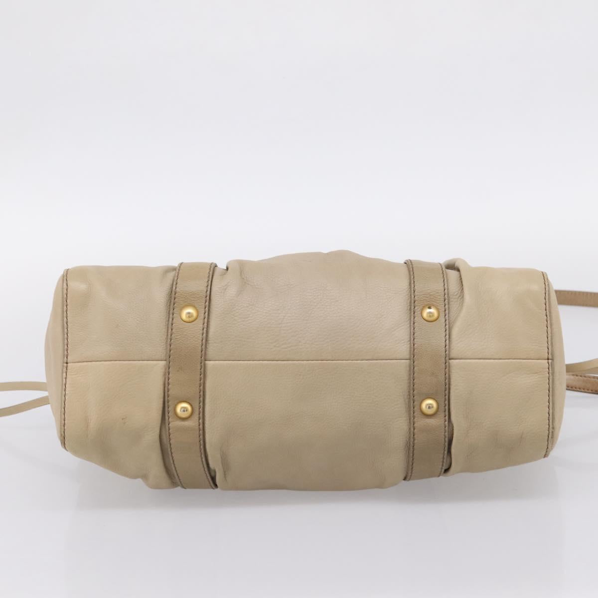Miu Miu Hand Bag Leather 2way Beige Gold Auth 203831A