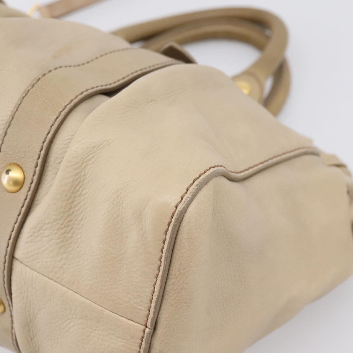 Miu Miu Hand Bag Leather 2way Beige Gold Auth 203831A