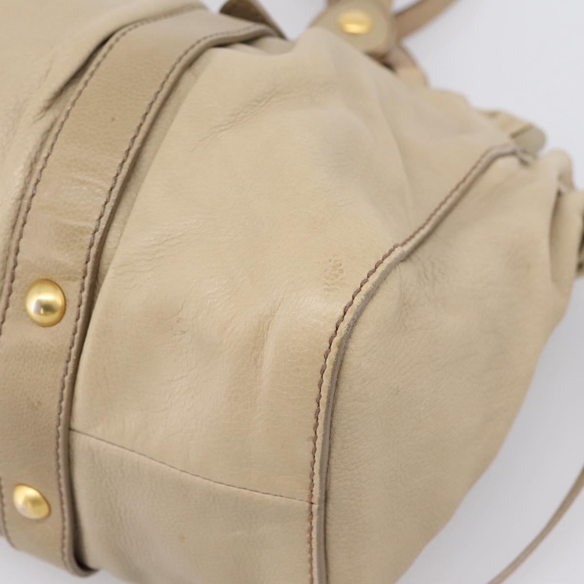 Miu Miu Hand Bag Leather 2way Beige Gold Auth 203831A