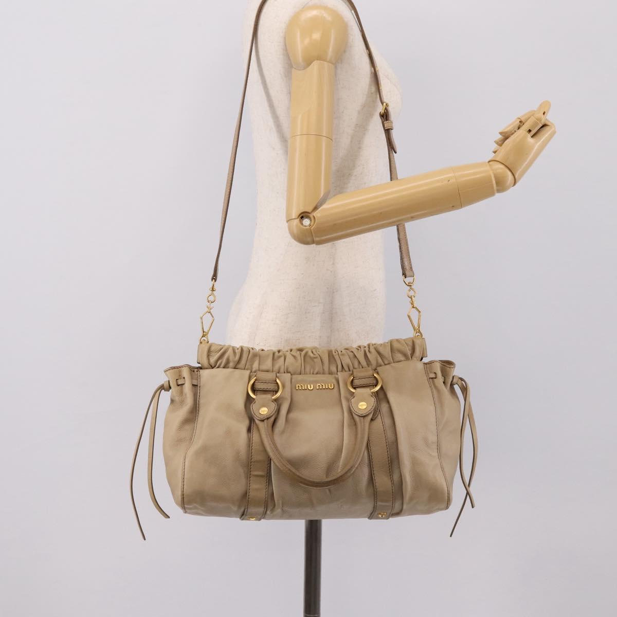 Miu Miu Hand Bag Leather 2way Beige Gold Auth 203831A