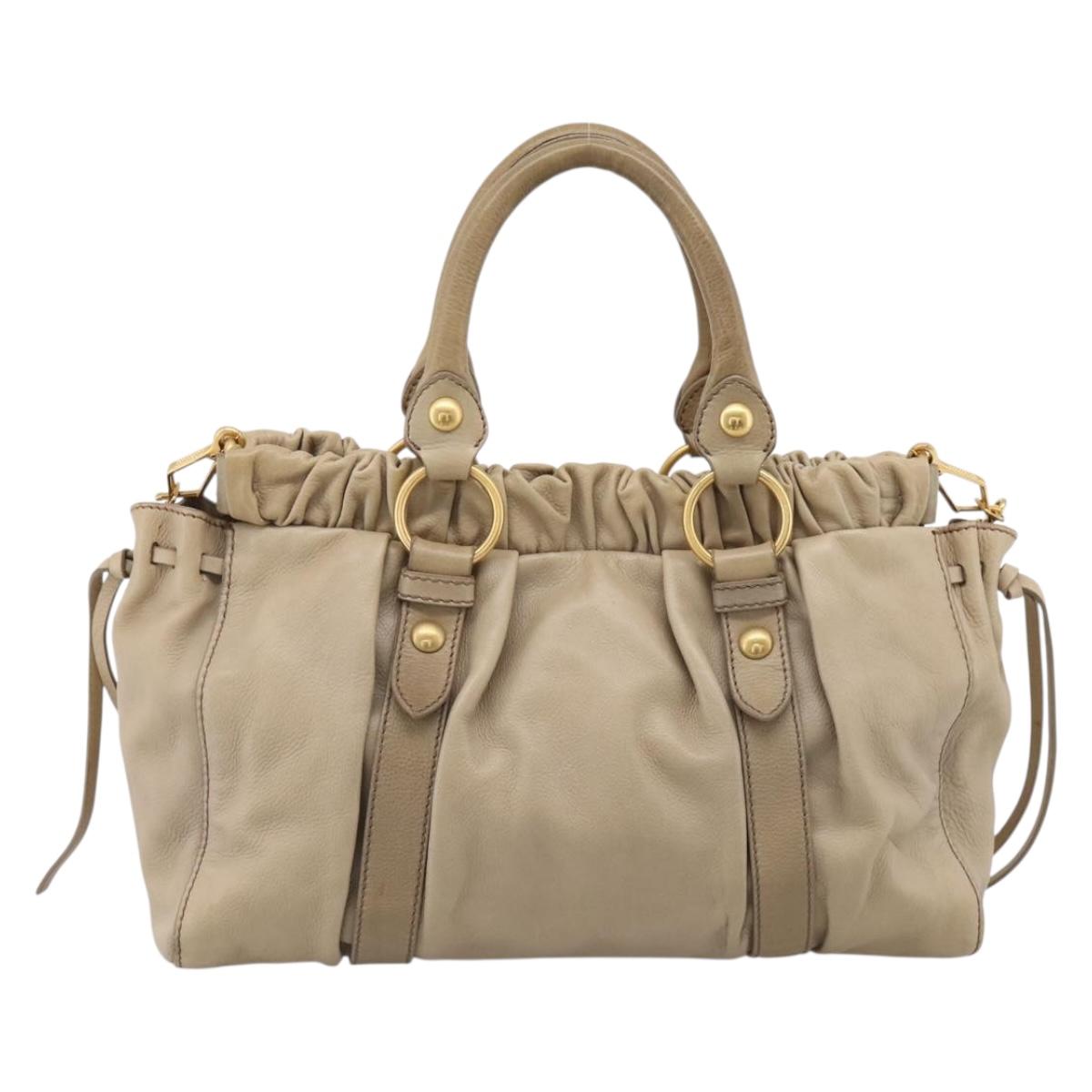 Miu Miu Hand Bag Leather 2way Beige Gold Auth 203831A