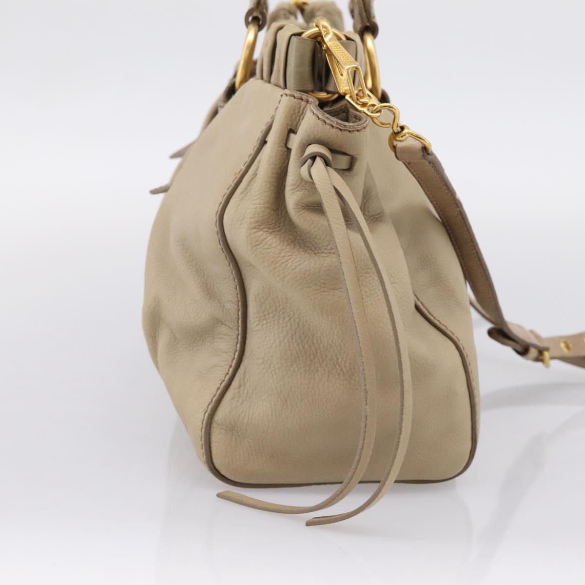 Miu Miu Hand Bag Leather 2way Beige Gold Auth 203831A