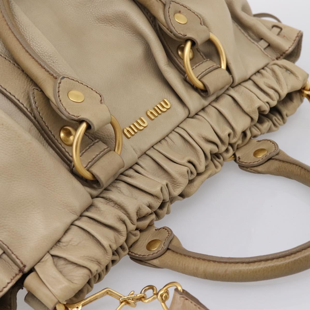 Miu Miu Hand Bag Leather 2way Beige Gold Auth 203831A