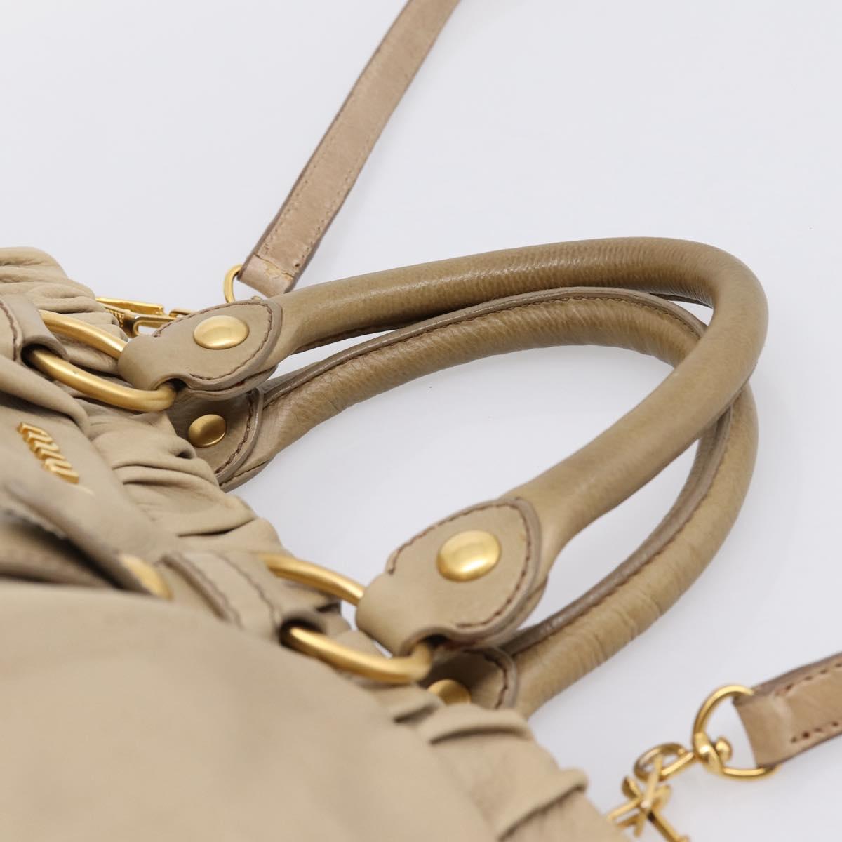 Miu Miu Hand Bag Leather 2way Beige Gold Auth 203831A