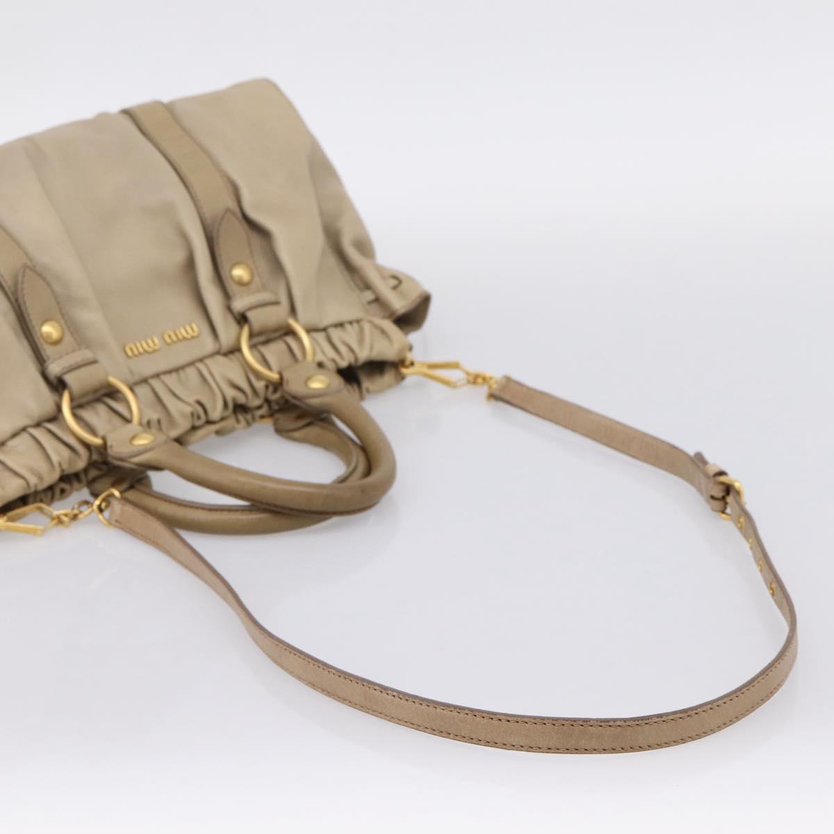 Miu Miu Hand Bag Leather 2way Beige Gold Auth 203831A