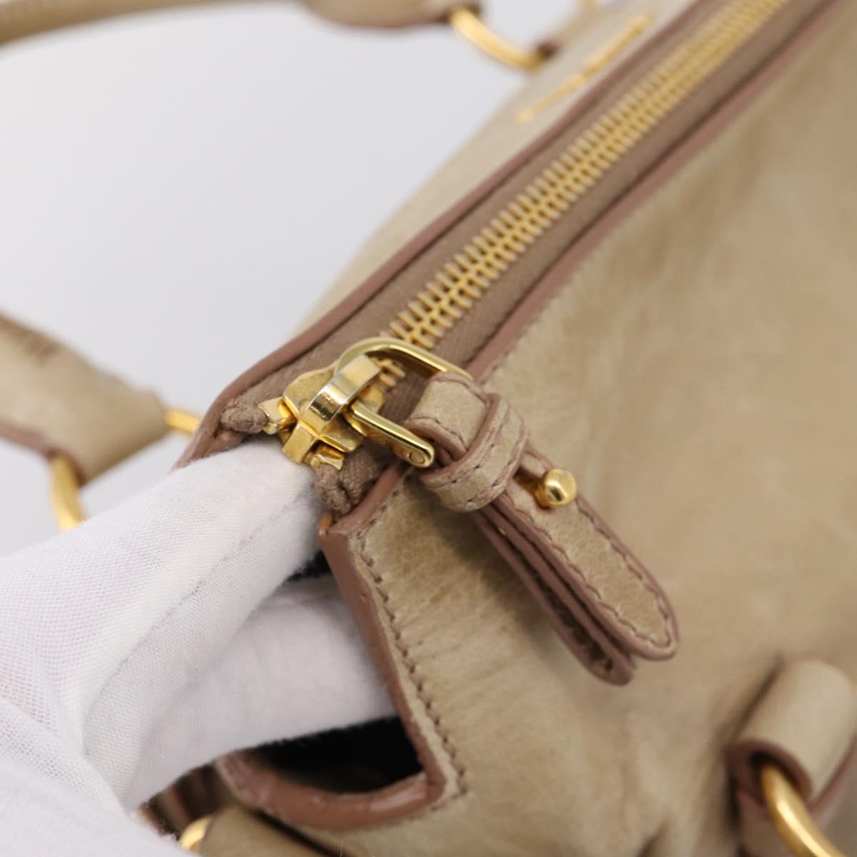 Miu Miu Hand Bag Vitellolux 2way Beige Gold Auth 203832V
