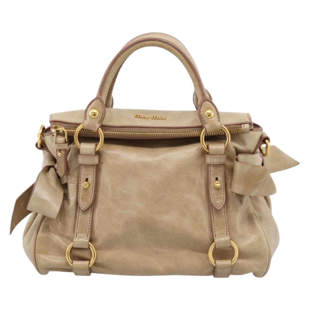 Miu Miu Hand Bag Vitellolux 2way Beige Gold Auth 203832V