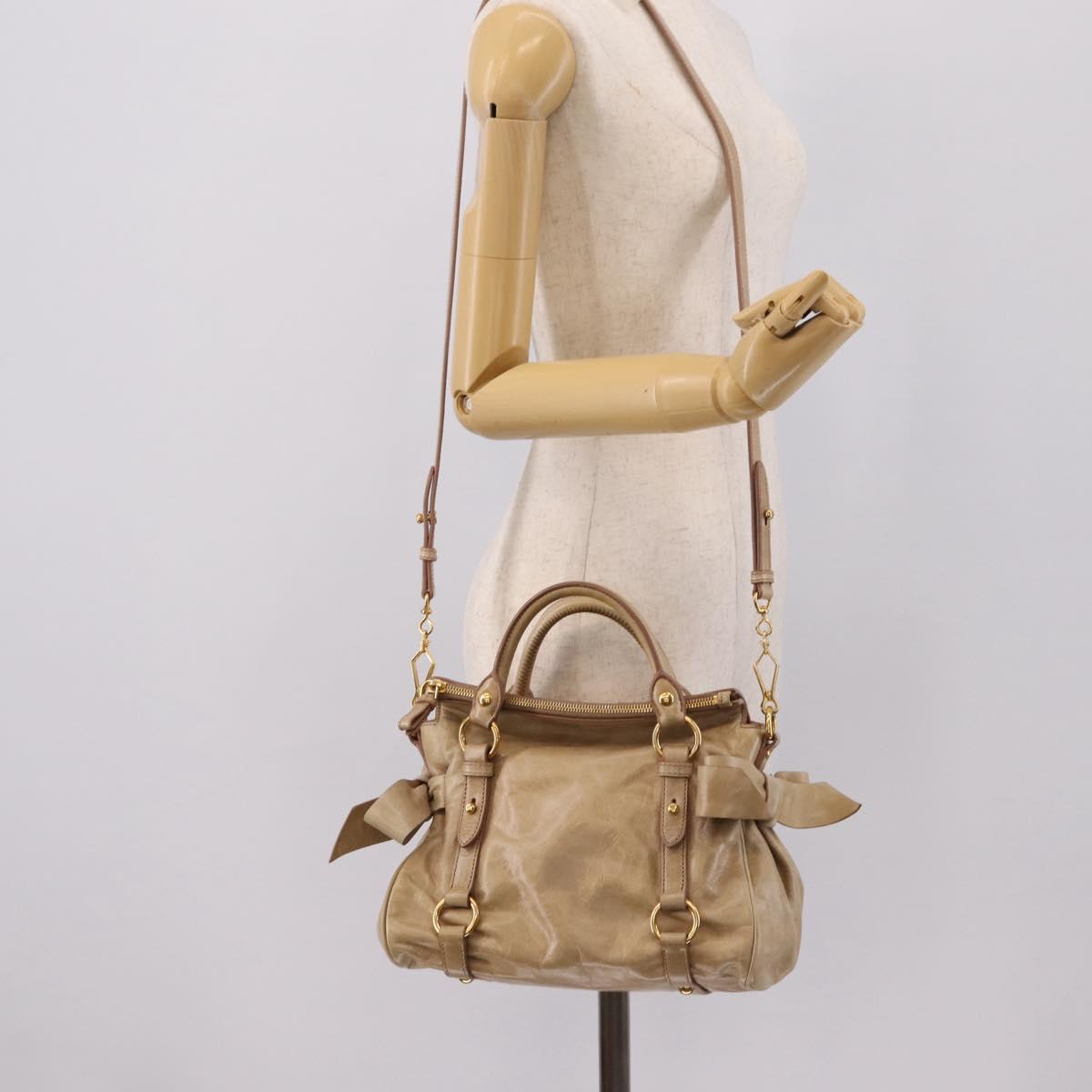 Miu Miu Hand Bag Vitellolux 2way Beige Gold Auth 203832V