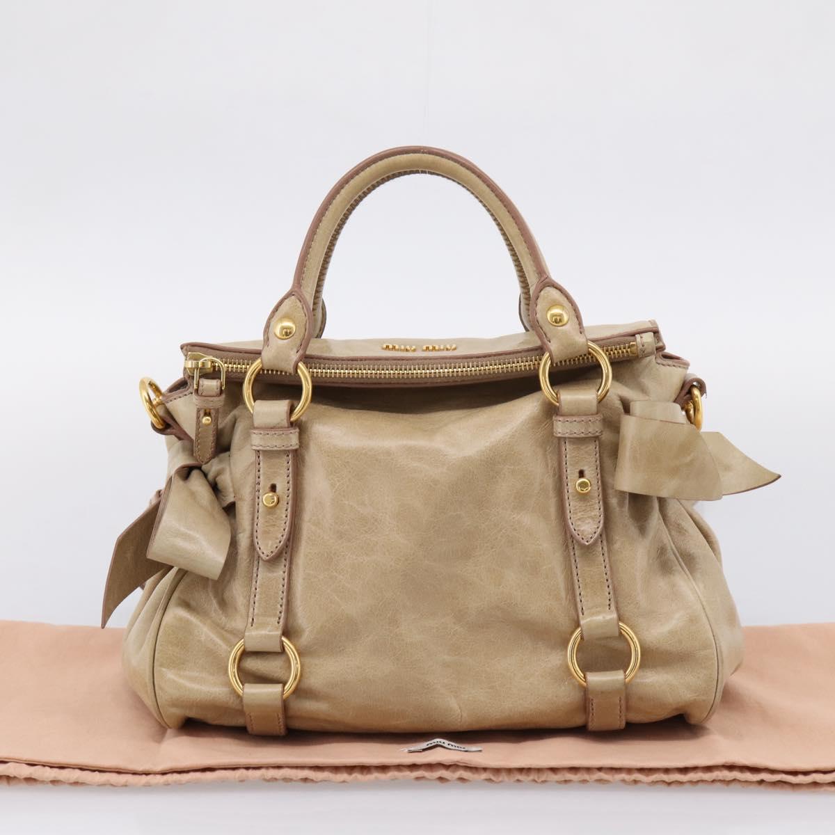 Miu Miu Hand Bag Vitellolux 2way Beige Gold Auth 203832V
