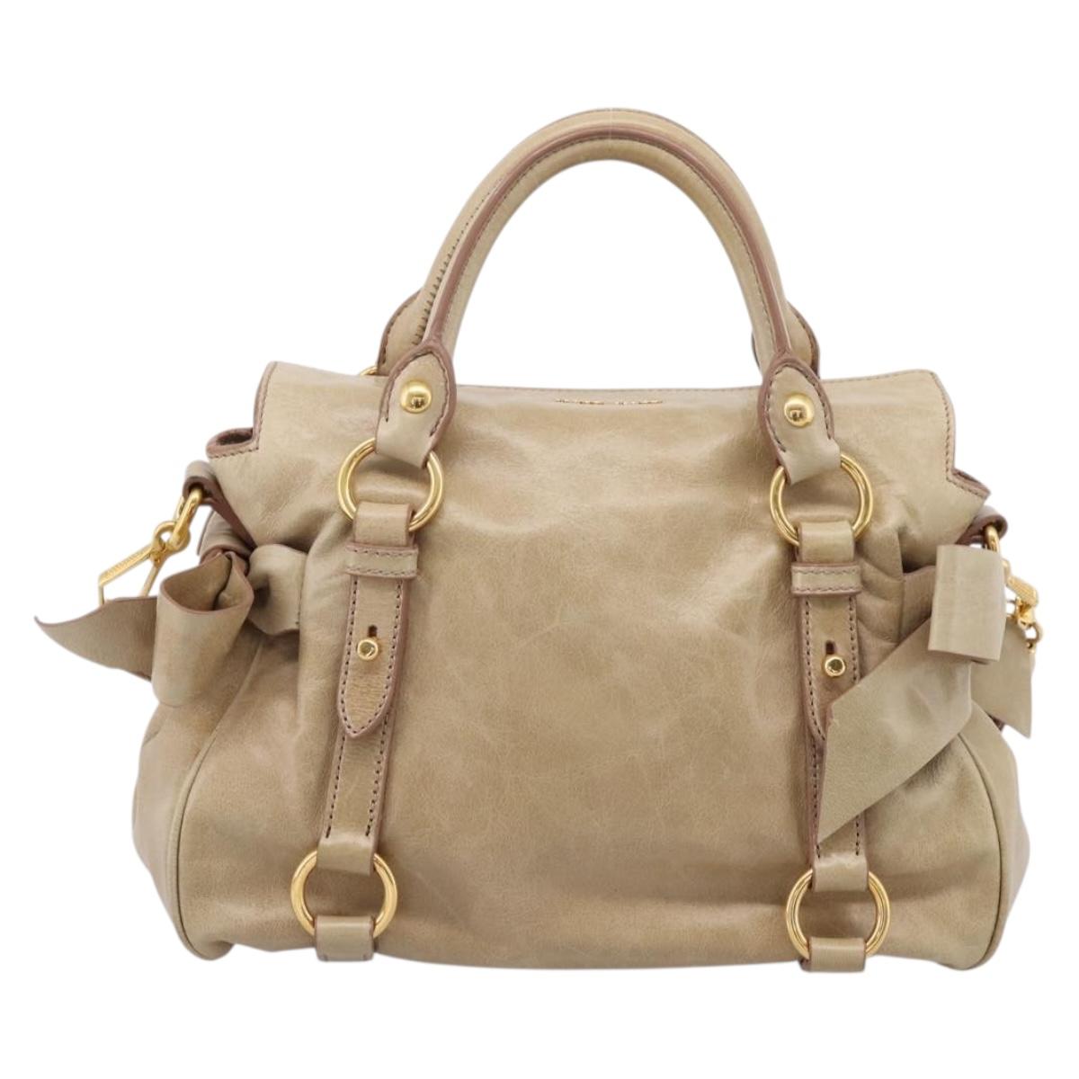 Miu Miu Hand Bag Vitellolux 2way Beige Gold Auth 203832V