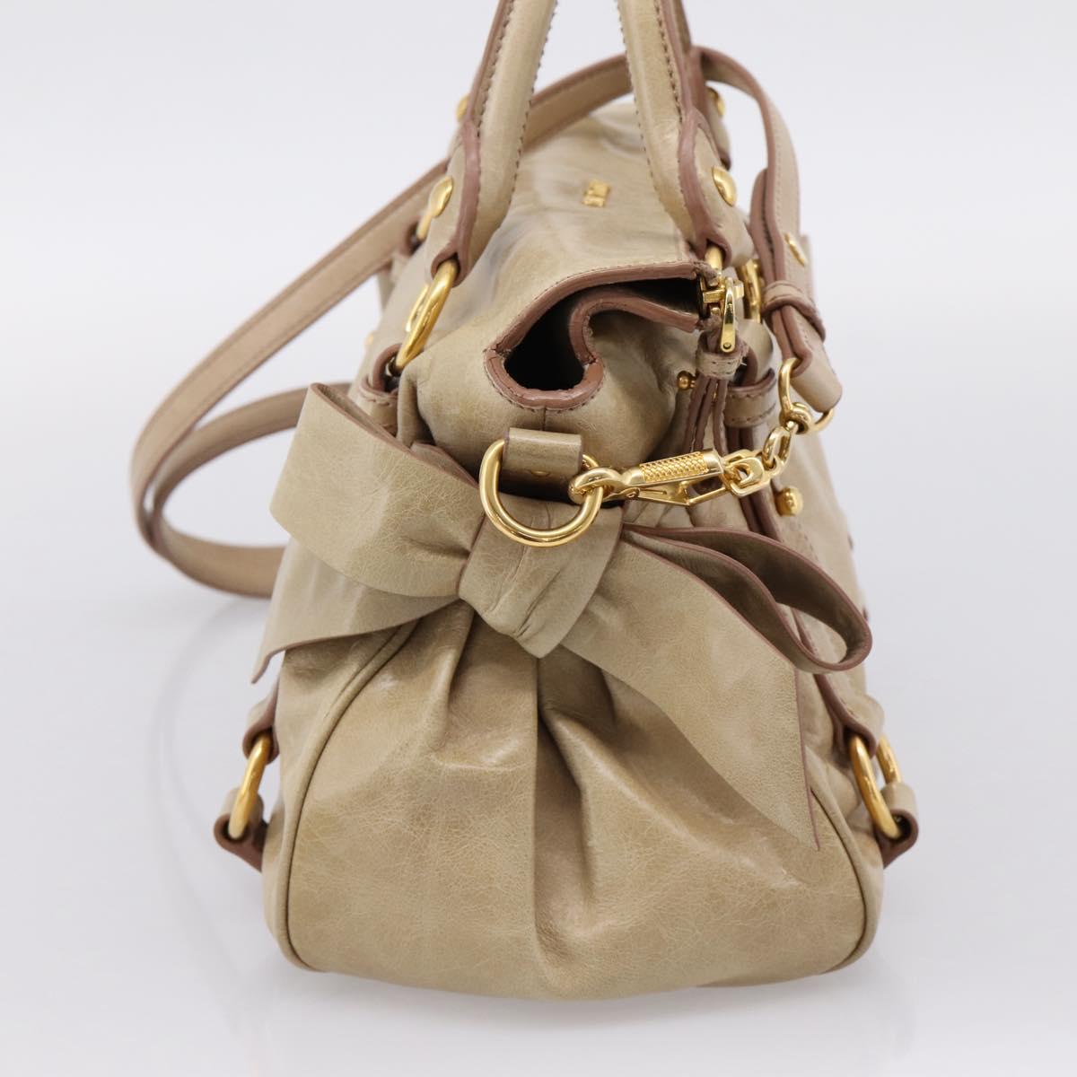 Miu Miu Hand Bag Vitellolux 2way Beige Gold Auth 203832V