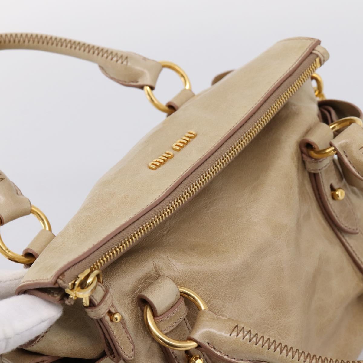 Miu Miu Hand Bag Vitellolux 2way Beige Gold Auth 203832V