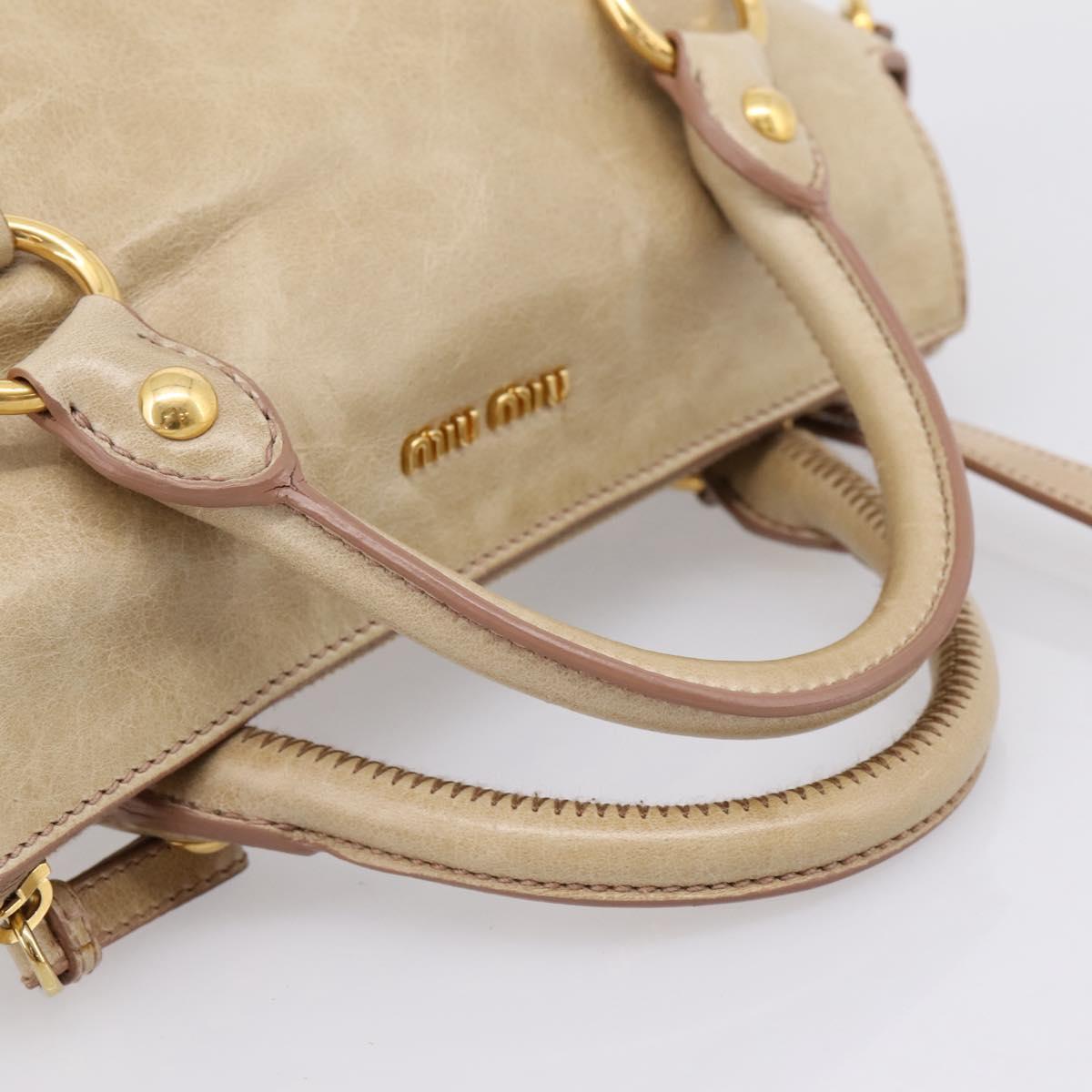 Miu Miu Hand Bag Vitellolux 2way Beige Gold Auth 203832V