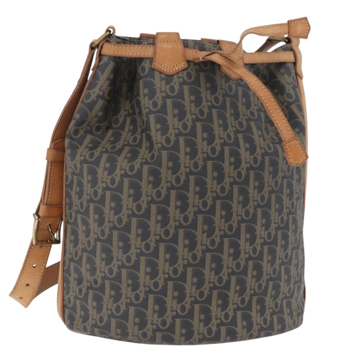 Christian Dior Trotter Canvas Shoulder Bag PVC Navy Gold Auth 203833