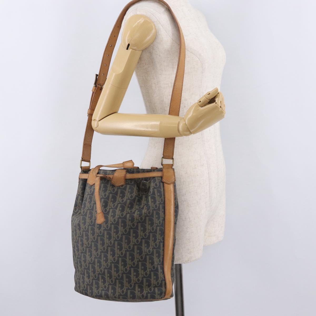 Christian Dior Trotter Canvas Shoulder Bag PVC Navy Gold Auth 203833