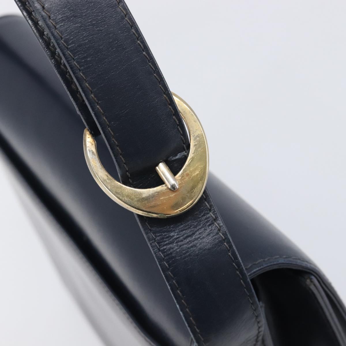 GUCCI Hand Bag Leather Navy Gold Auth 203834