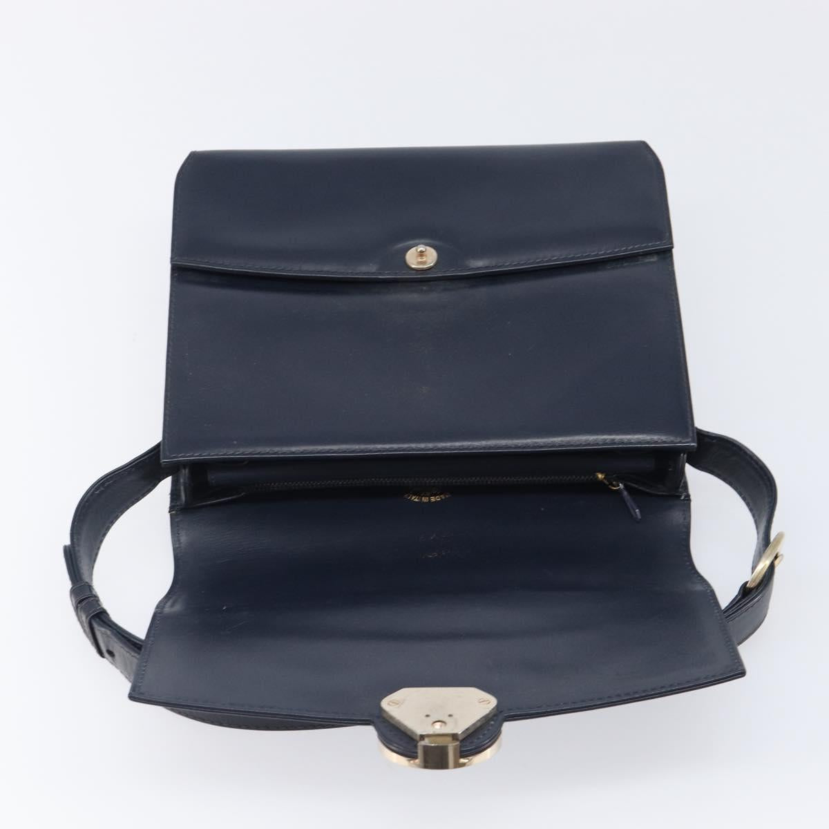GUCCI Hand Bag Leather Navy Gold Auth 203834