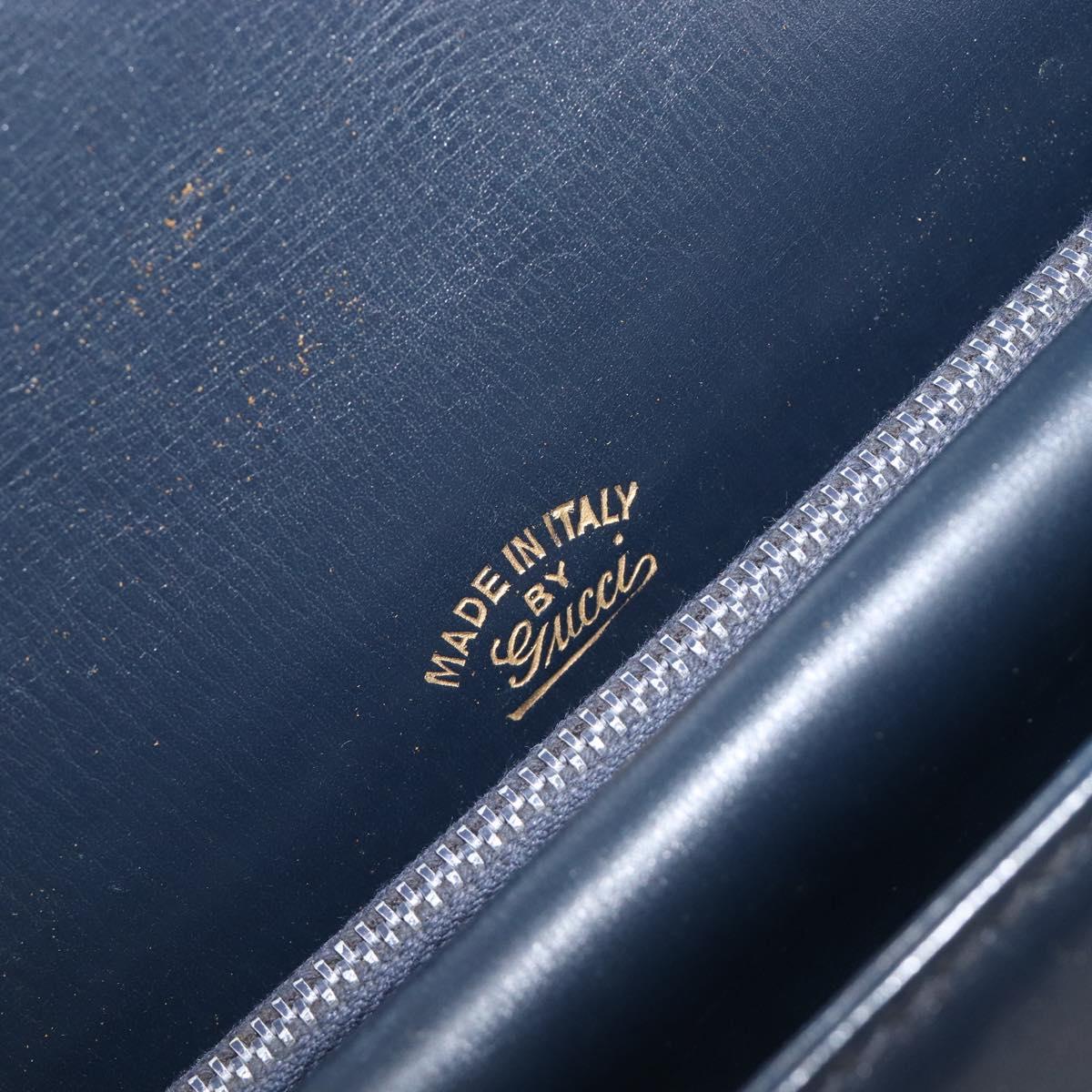 GUCCI Hand Bag Leather Navy Gold Auth 203834