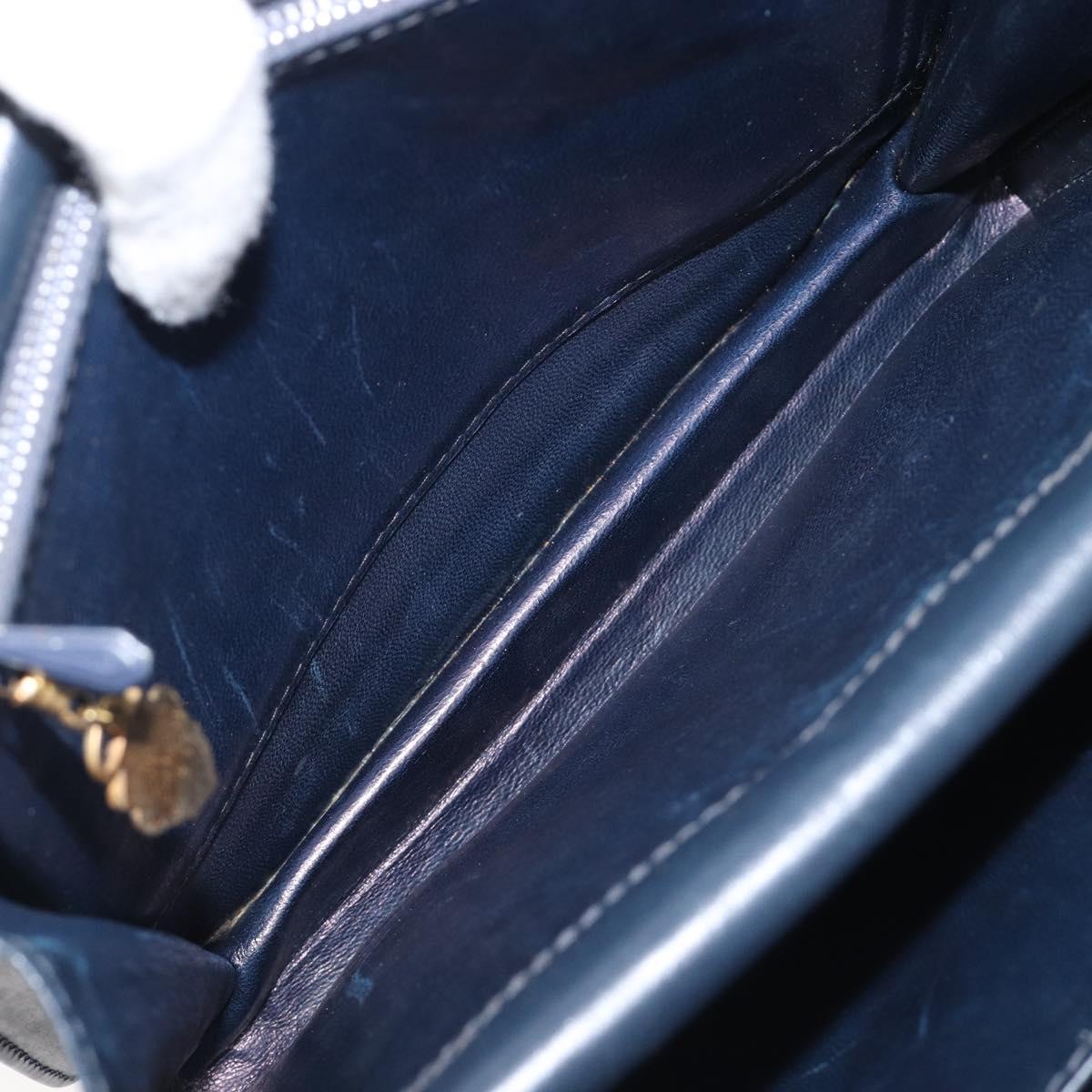 GUCCI Hand Bag Leather Navy Gold Auth 203834