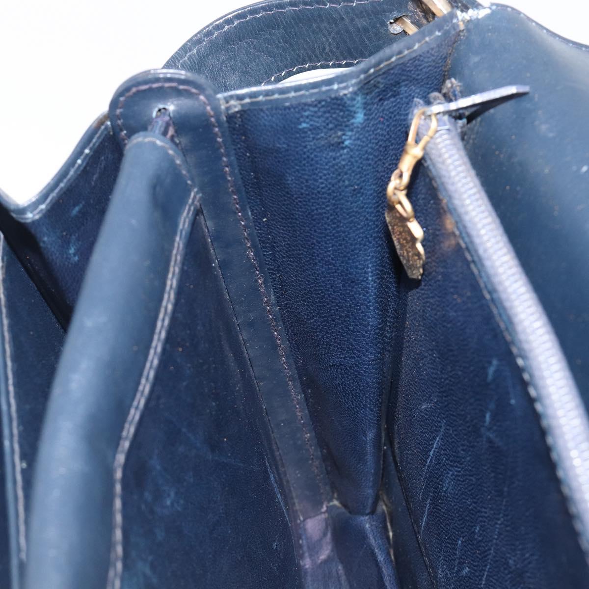 GUCCI Hand Bag Leather Navy Gold Auth 203834
