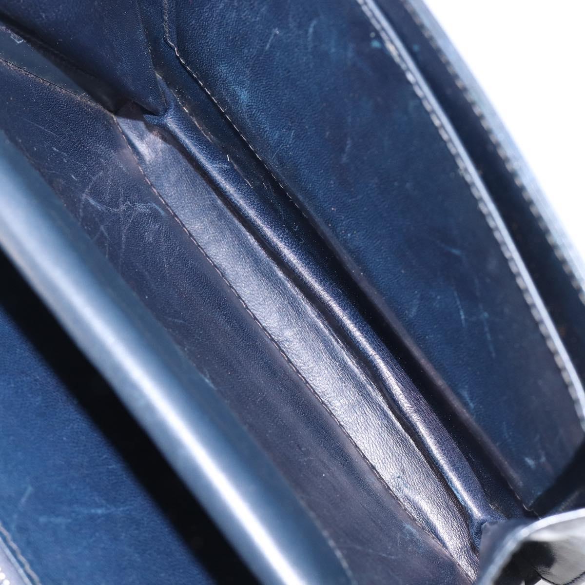 GUCCI Hand Bag Leather Navy Gold Auth 203834