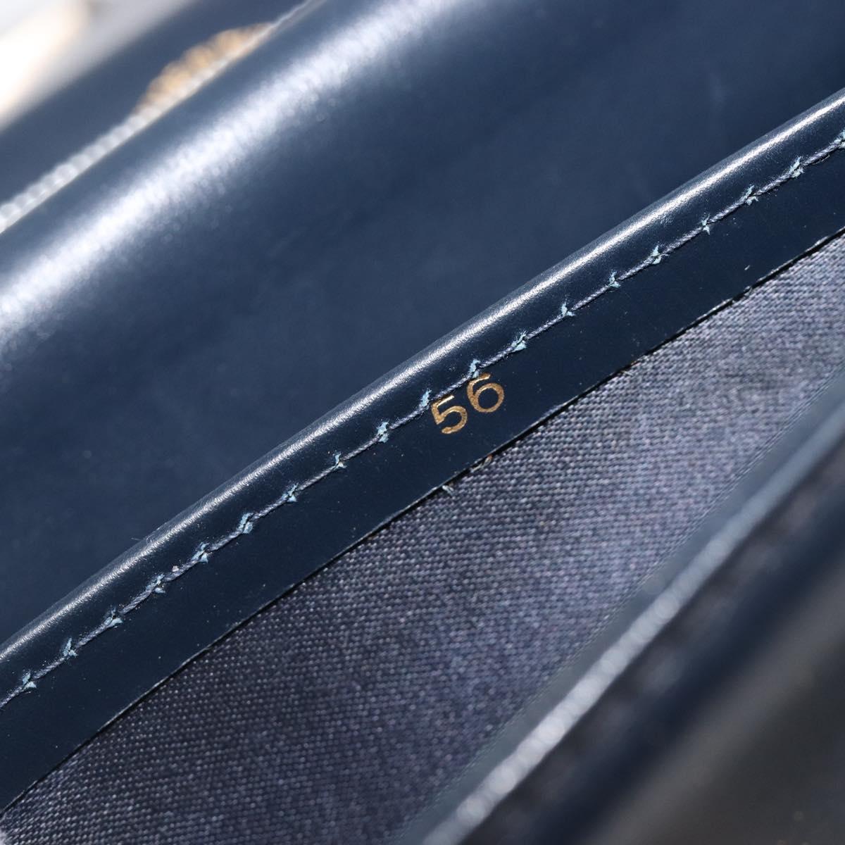 GUCCI Hand Bag Leather Navy Gold Auth 203834