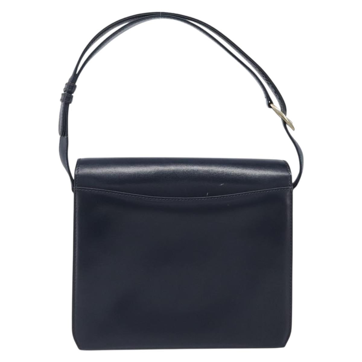 GUCCI Hand Bag Leather Navy Gold Auth 203834