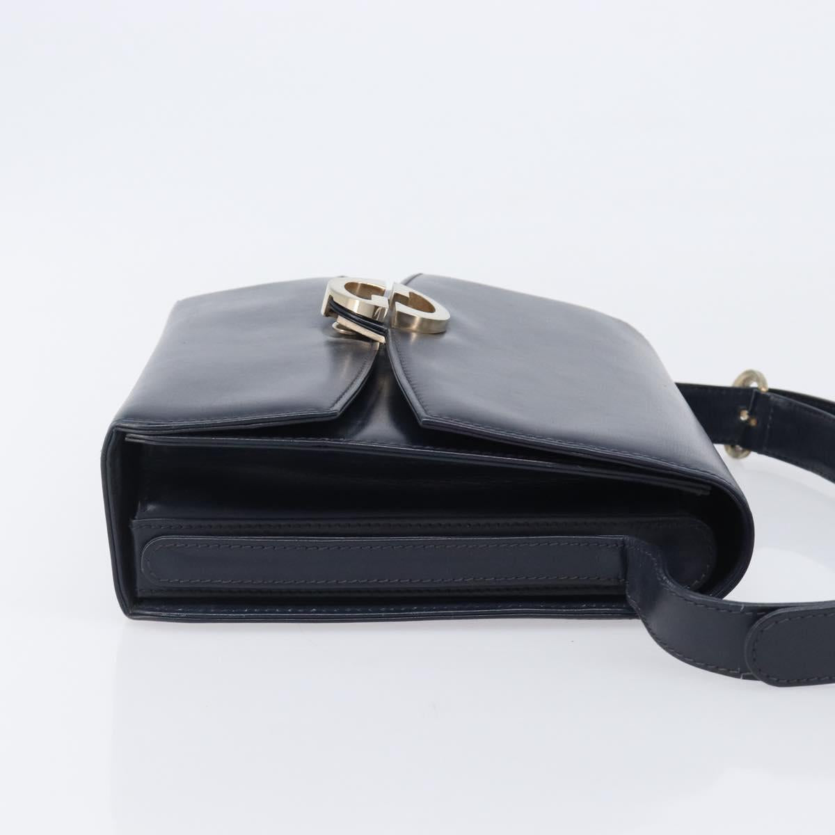 GUCCI Hand Bag Leather Navy Gold Auth 203834
