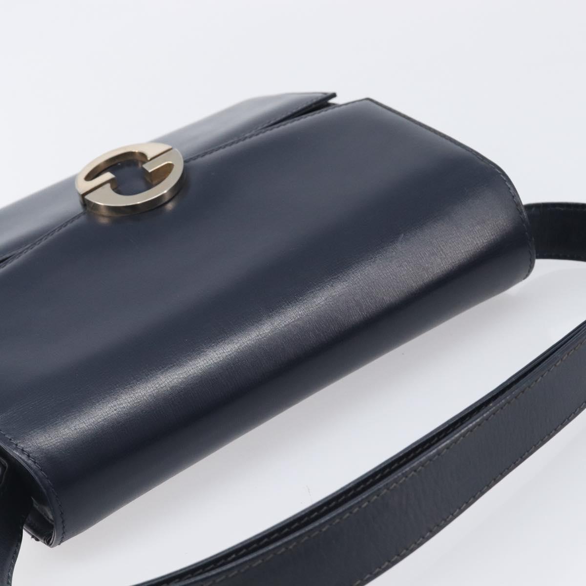 GUCCI Hand Bag Leather Navy Gold Auth 203834