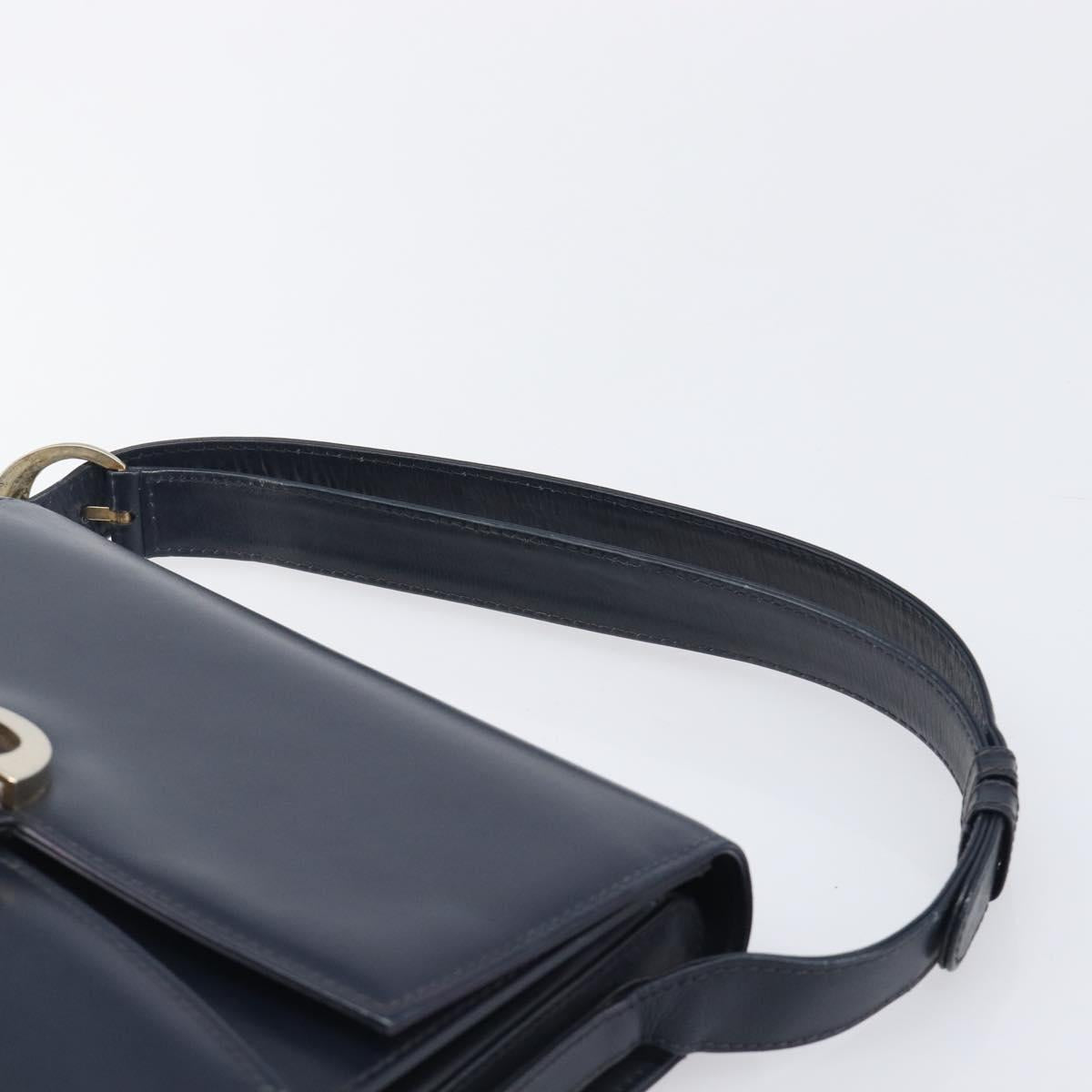 GUCCI Hand Bag Leather Navy Gold Auth 203834