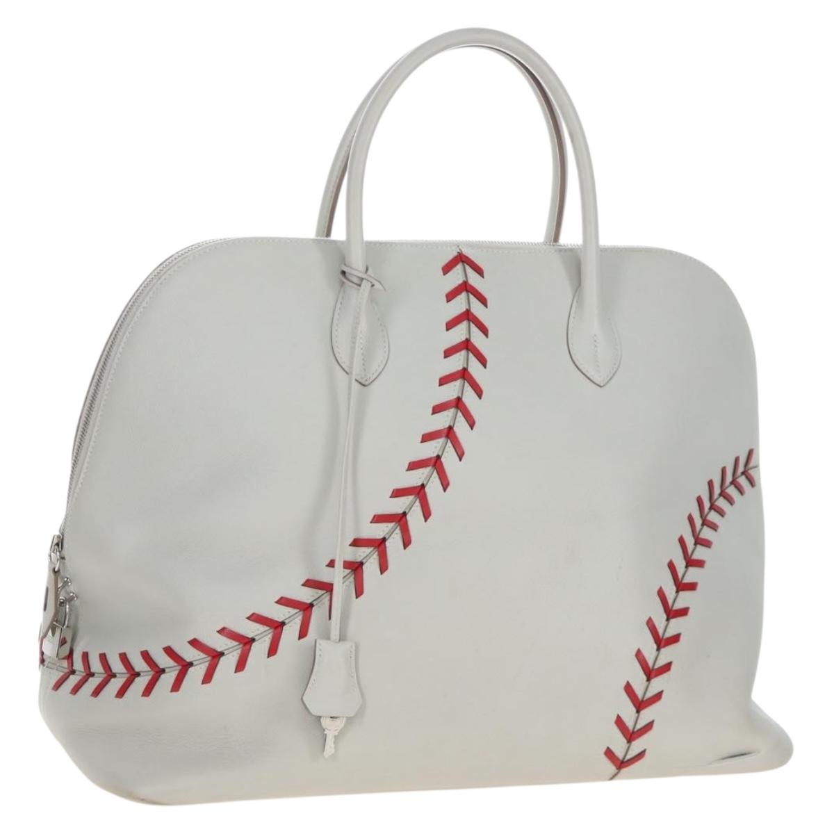 HERMES Bolide 1923 Baseball 45 Hand Bag Leather Gray Silver Auth 203835M