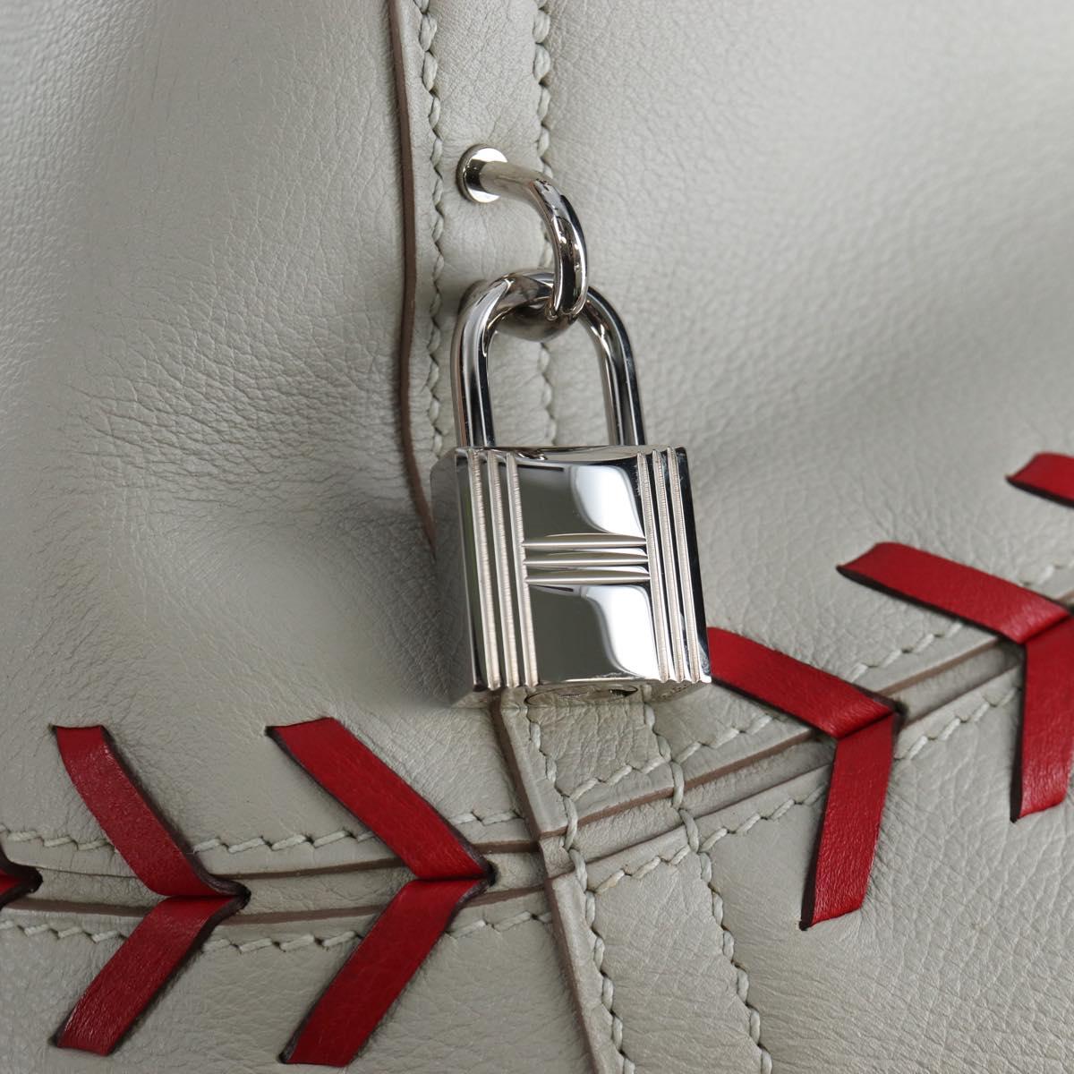HERMES Bolide 1923 Baseball 45 Hand Bag Leather Gray Silver Auth 203835M