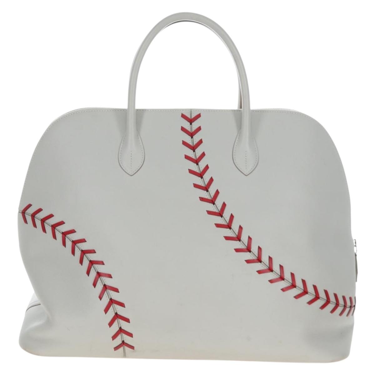 HERMES Bolide 1923 Baseball 45 Hand Bag Leather Gray Silver Auth 203835M