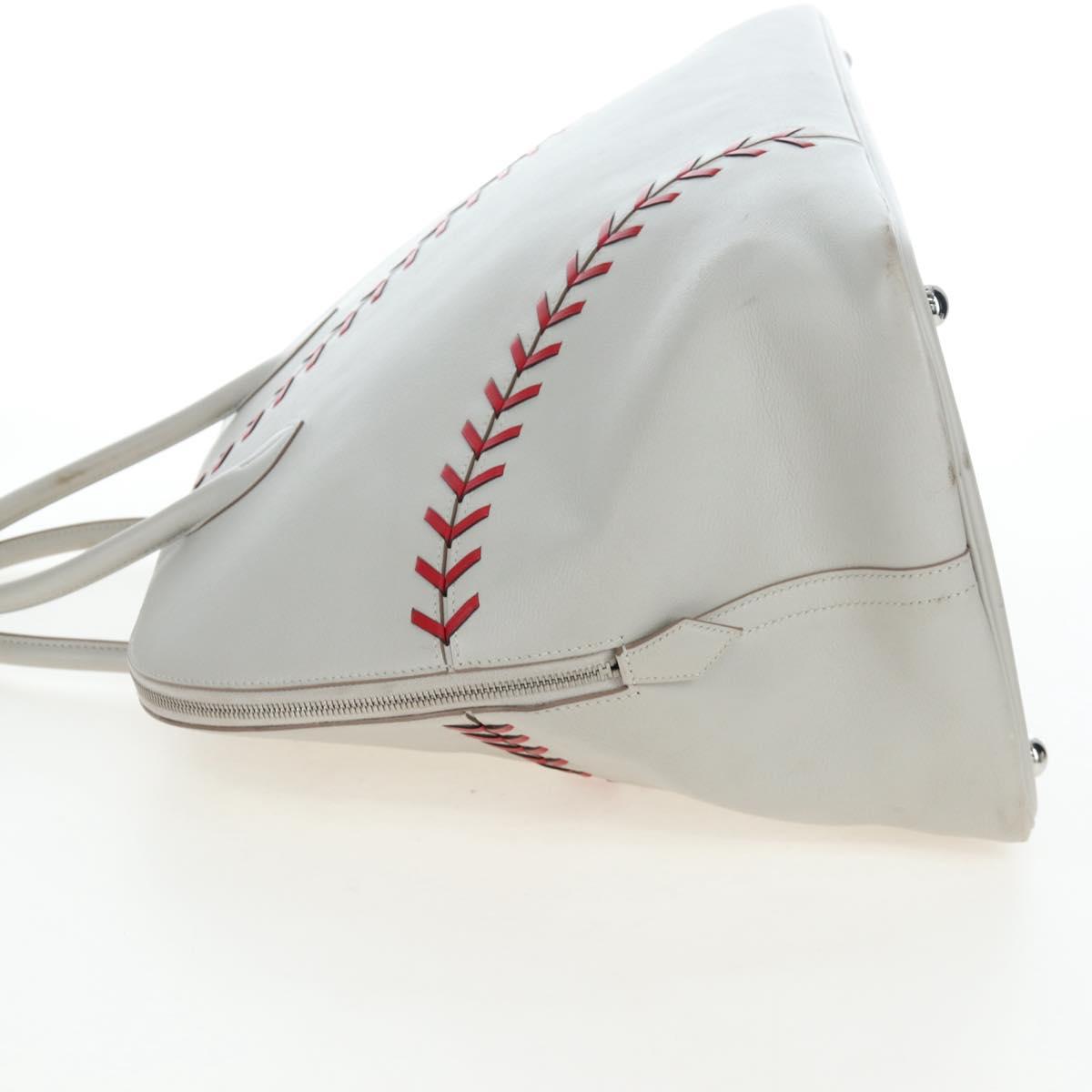 HERMES Bolide 1923 Baseball 45 Hand Bag Leather Gray Silver Auth 203835M