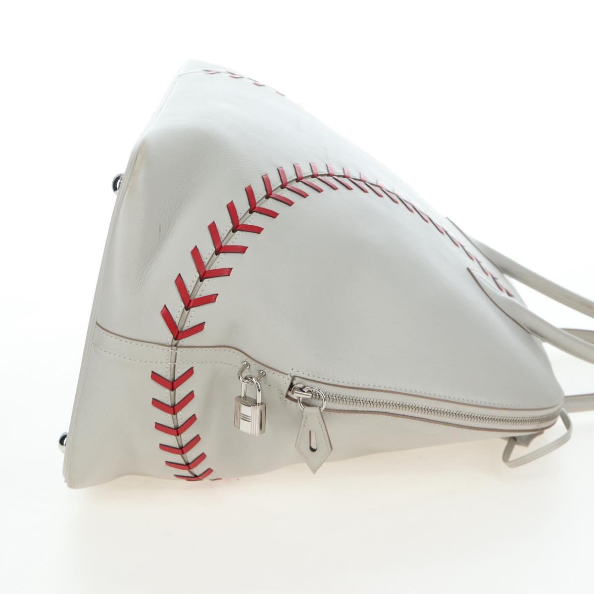 HERMES Bolide 1923 Baseball 45 Hand Bag Leather Gray Silver Auth 203835M