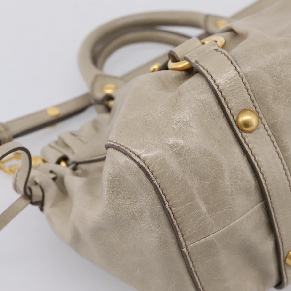 Miu Miu Hand Bag Vitellolux 2way Beige Gold Auth 203836V