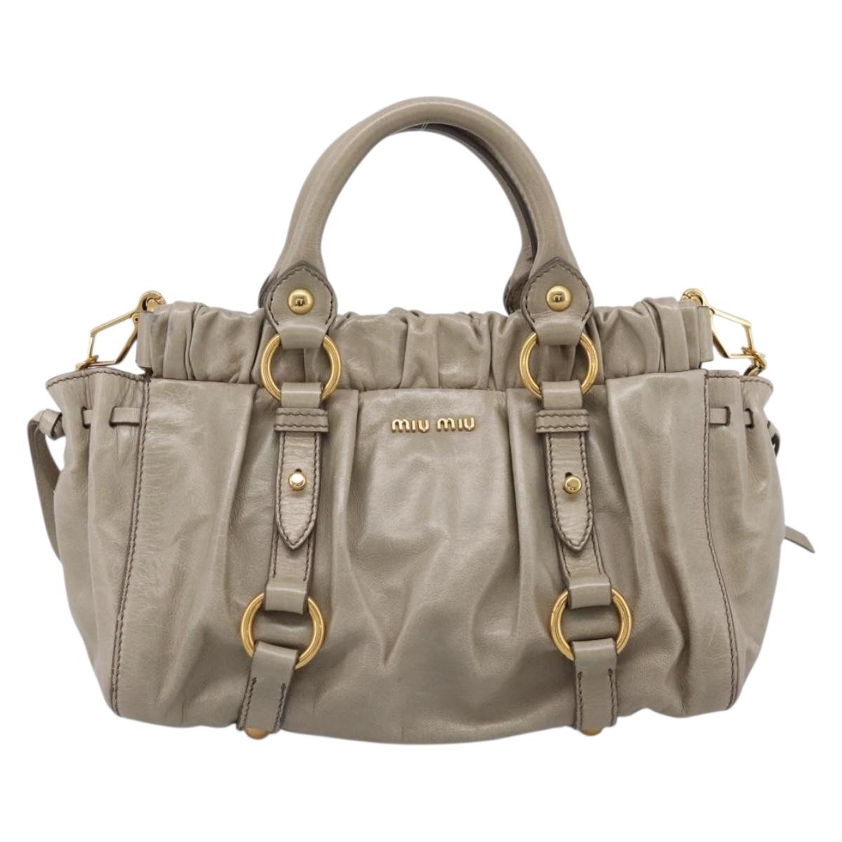 Miu Miu Hand Bag Vitellolux 2way Beige Gold Auth 203836V