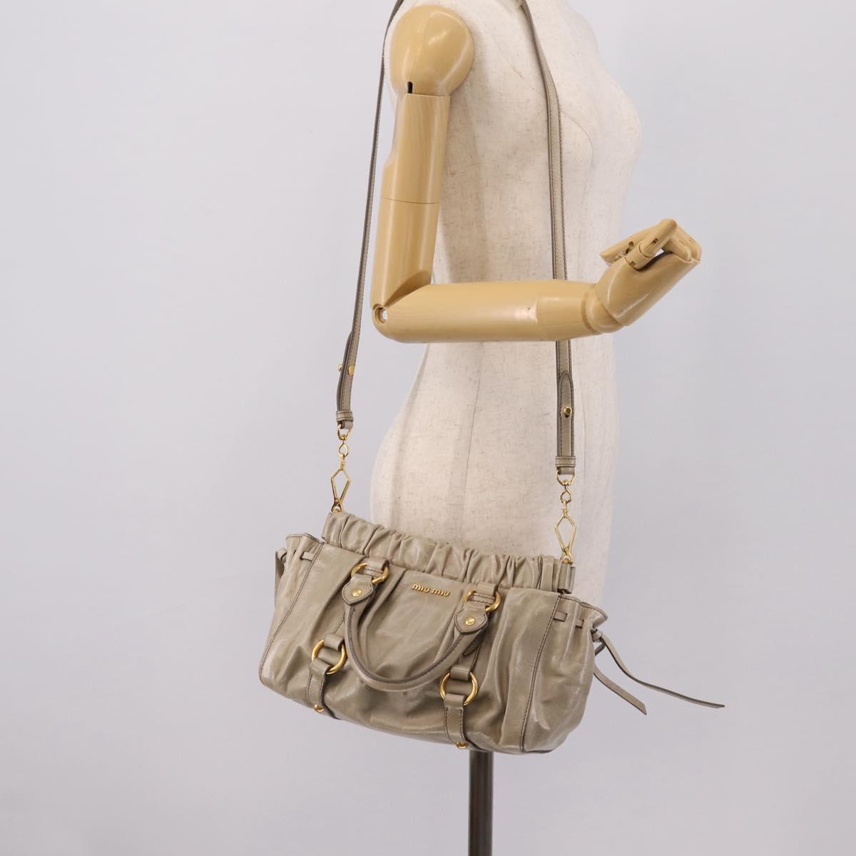 Miu Miu Hand Bag Vitellolux 2way Beige Gold Auth 203836V
