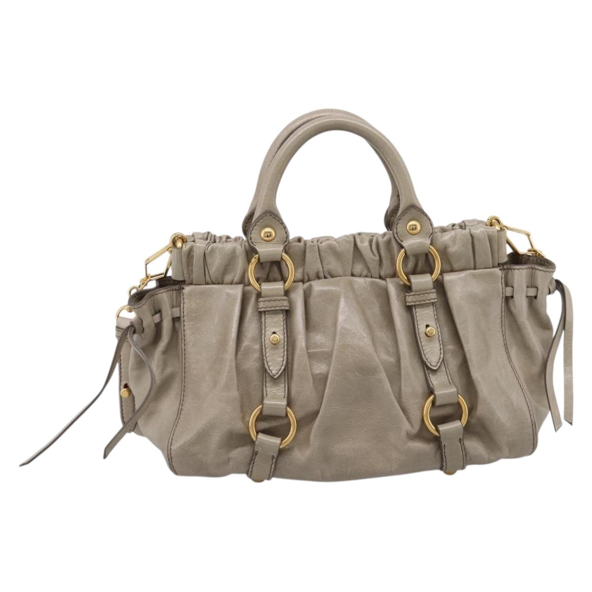 Miu Miu Hand Bag Vitellolux 2way Beige Gold Auth 203836V