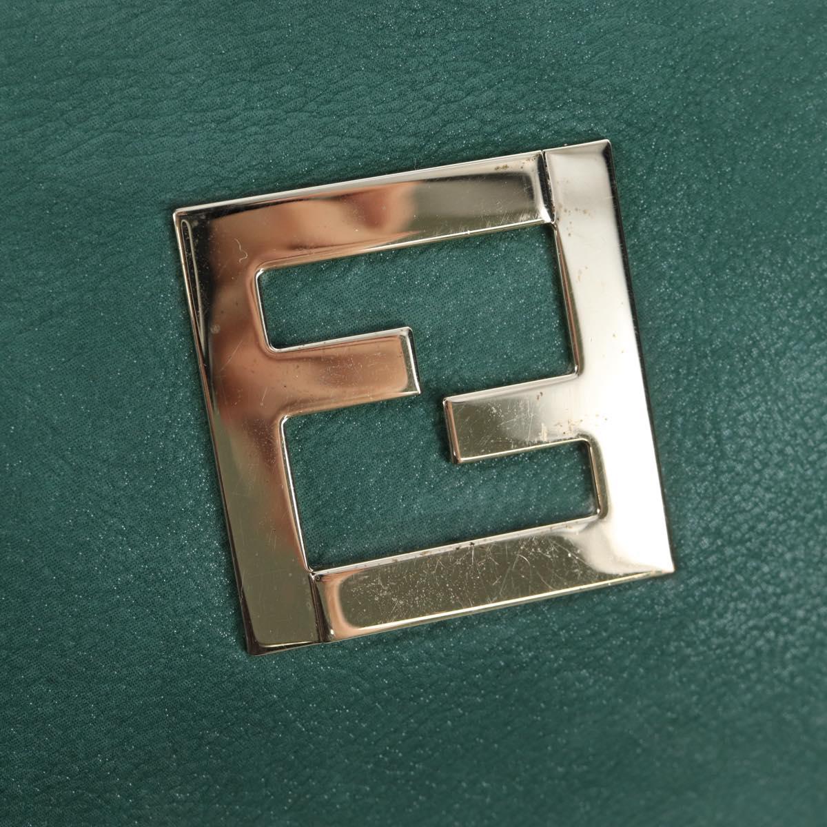FENDI Tote Bag Leather Green Gold Auth 203838A