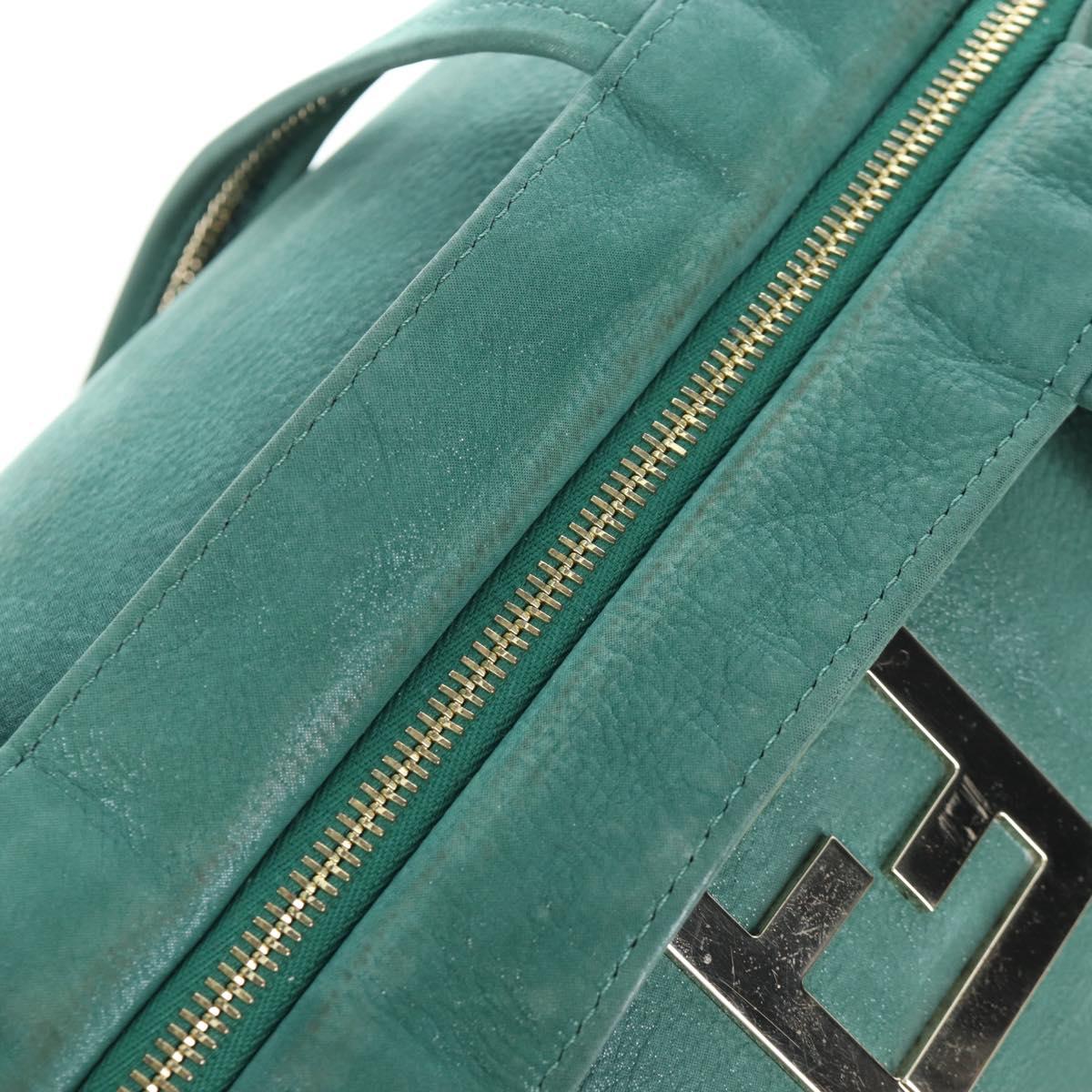 FENDI Tote Bag Leather Green Gold Auth 203838A
