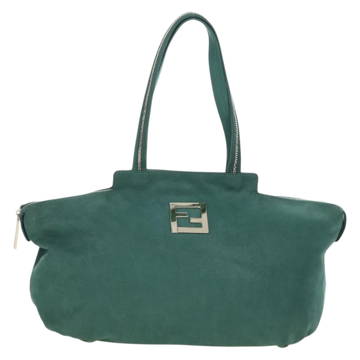 FENDI Tote Bag Leather Green Gold Auth 203838A