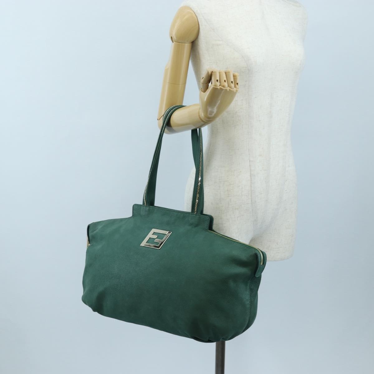 FENDI Tote Bag Leather Green Gold Auth 203838A