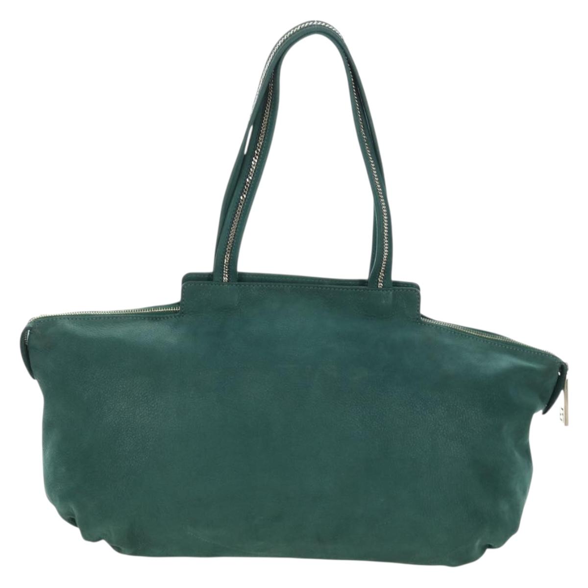FENDI Tote Bag Leather Green Gold Auth 203838A