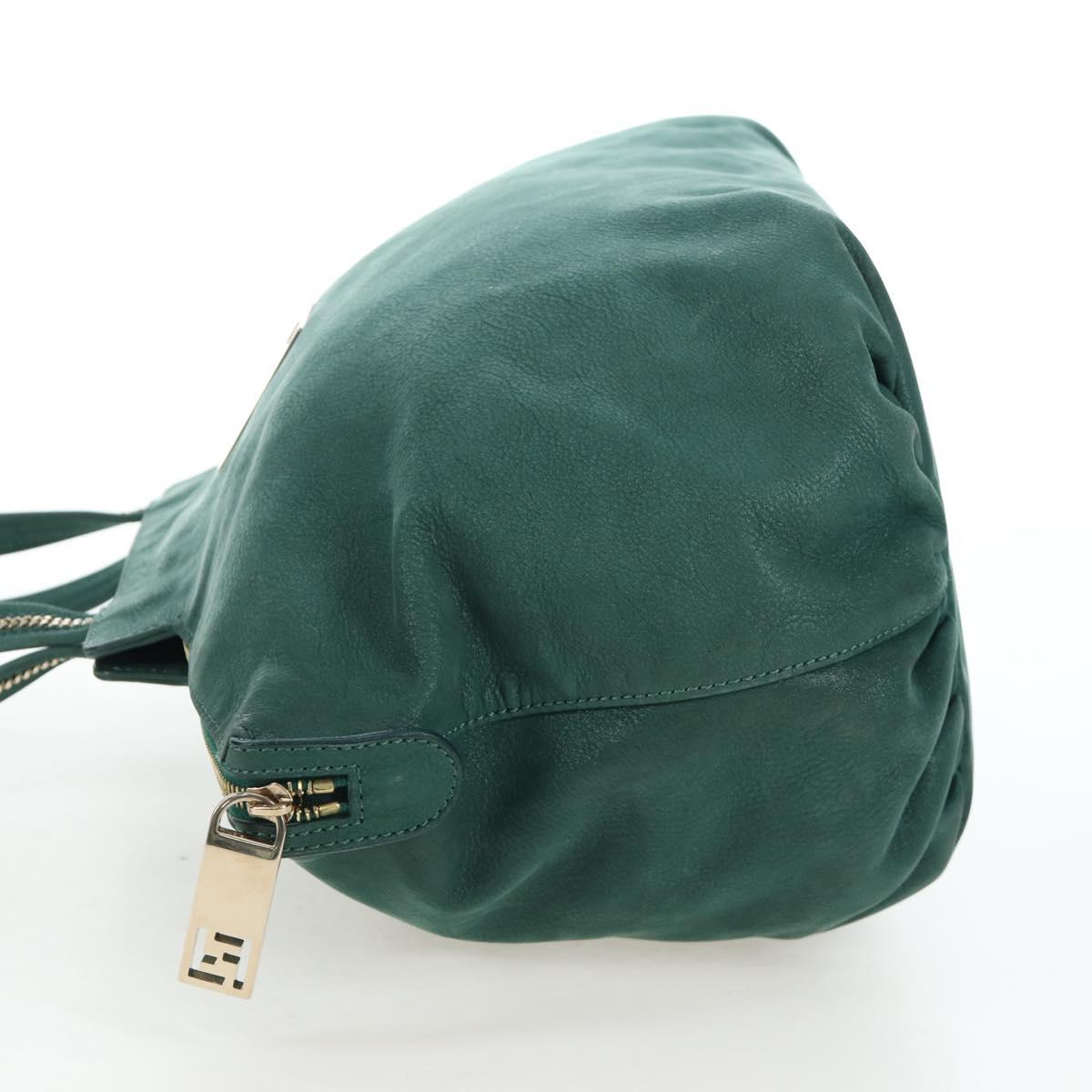 FENDI Tote Bag Leather Green Gold Auth 203838A