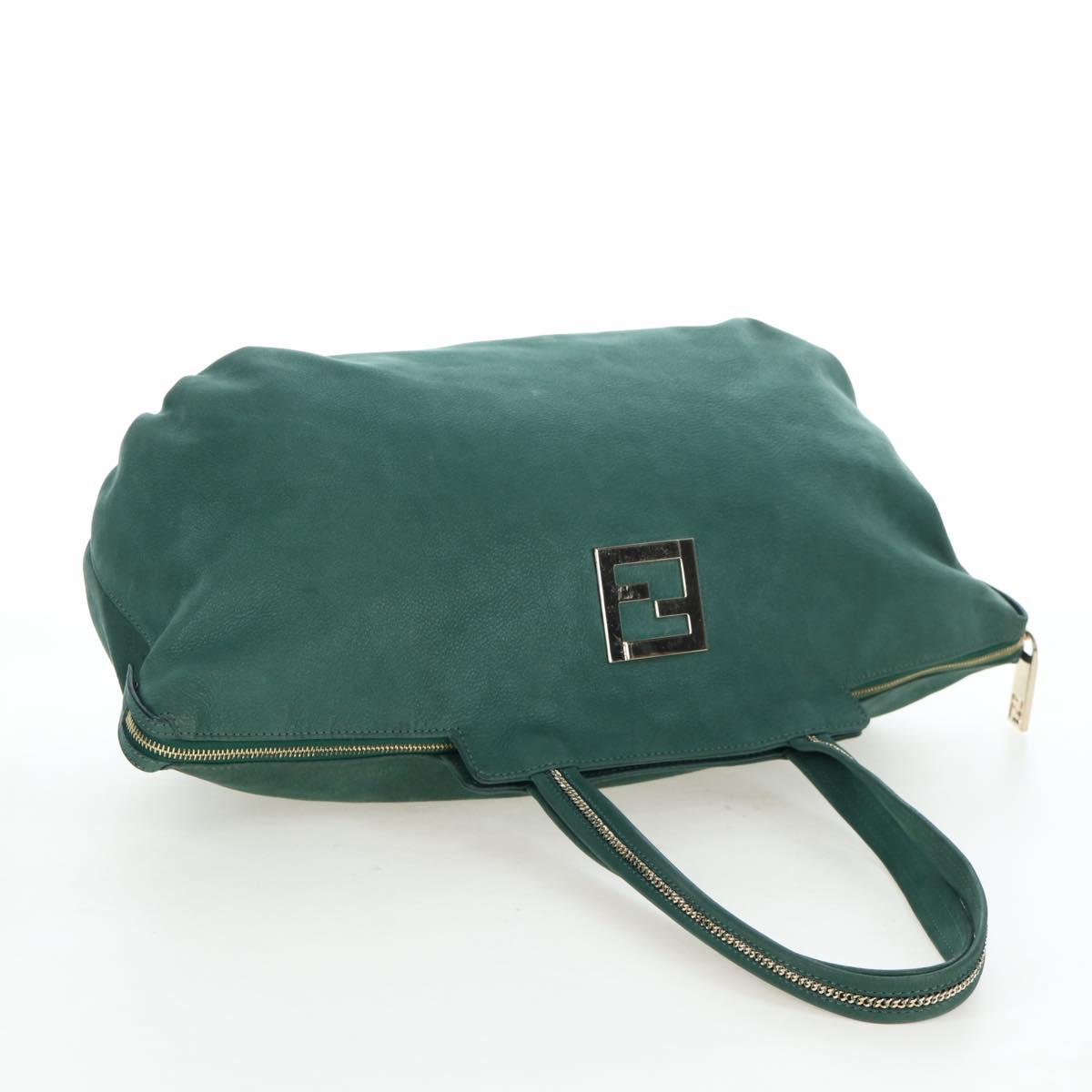 FENDI Tote Bag Leather Green Gold Auth 203838A