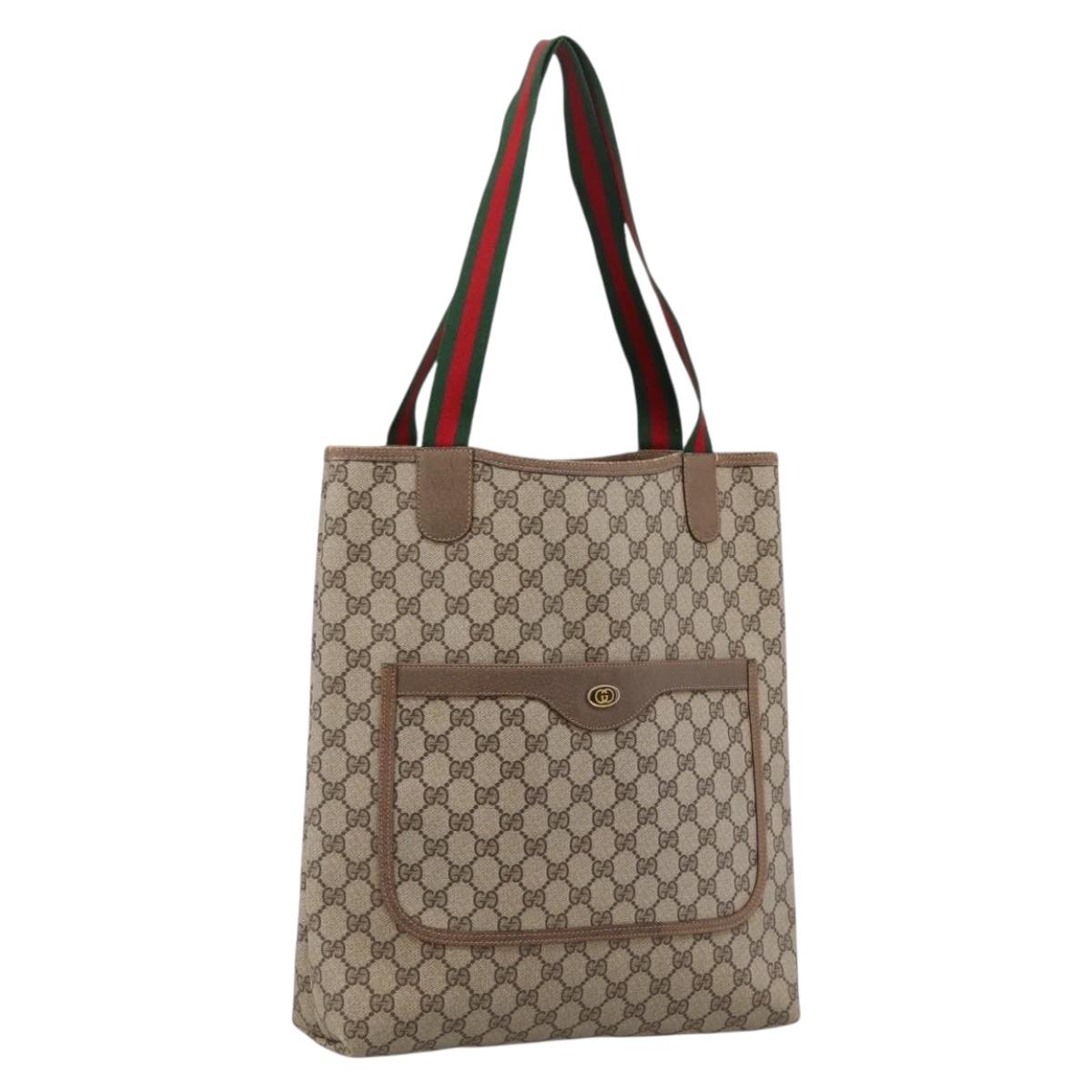 GUCCI GG Supreme Web Sherry Line Tote Bag PVC Beige Gold 39 02 003 Auth 203840
